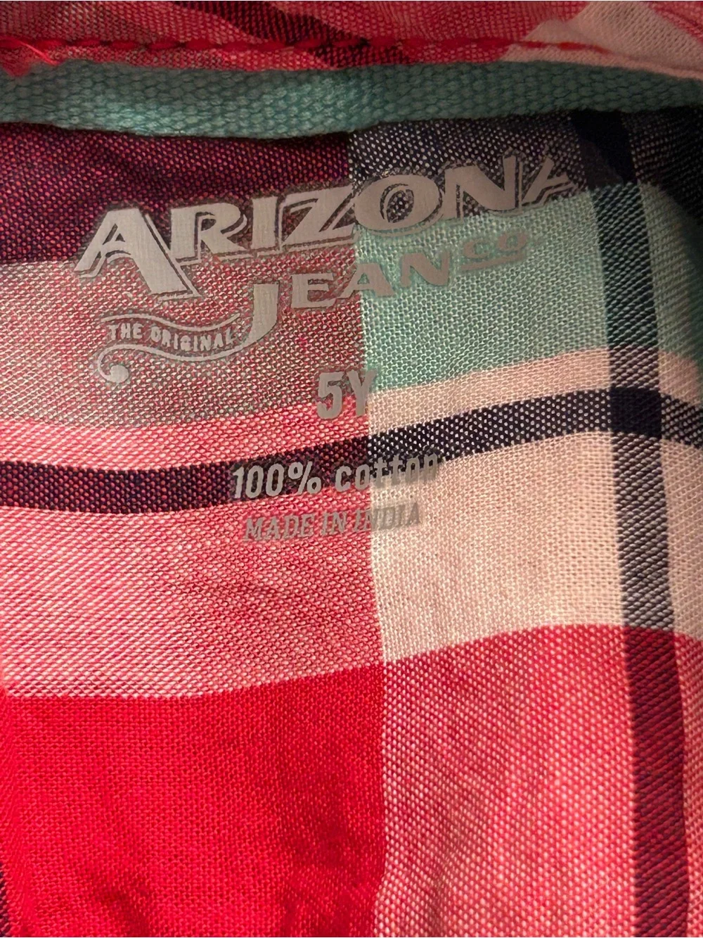 NWT-Boys Arizona Jean Company Red and Teal Plaid Short-Sleeve Button-Down Shirt